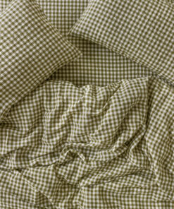 Botanical Green Gingham 100% Linen Duvet Cover