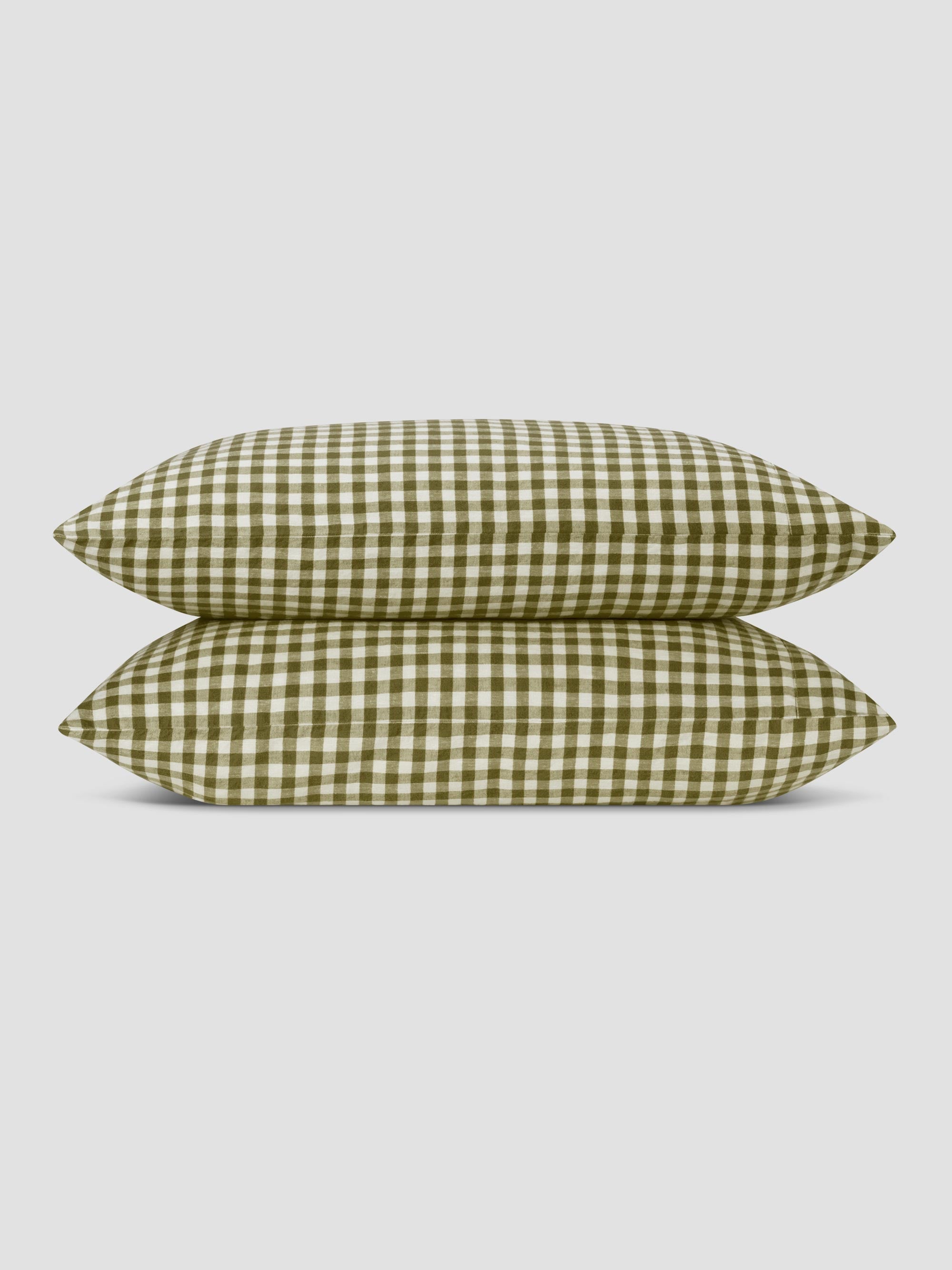 Botanical Green Gingham 100% Linen Pillowcases (Pair) - Image 2