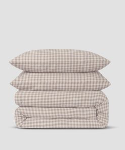 Mushroom Gingham Linen Blend Duvet Set
