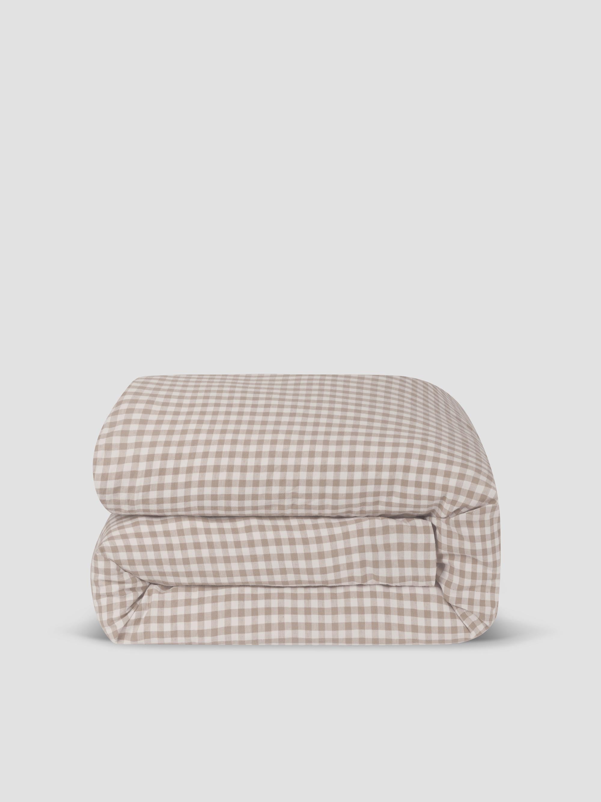 Mushroom Gingham Linen Blend Duvet Cover - Image 3