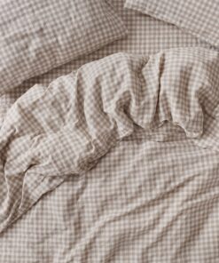Mushroom Gingham 100% Linen Duvet Cover