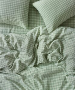 Sage Green Gingham Linen Blend Duvet Cover