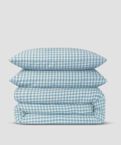 Warm Blue Gingham Linen Blend Duvet Set