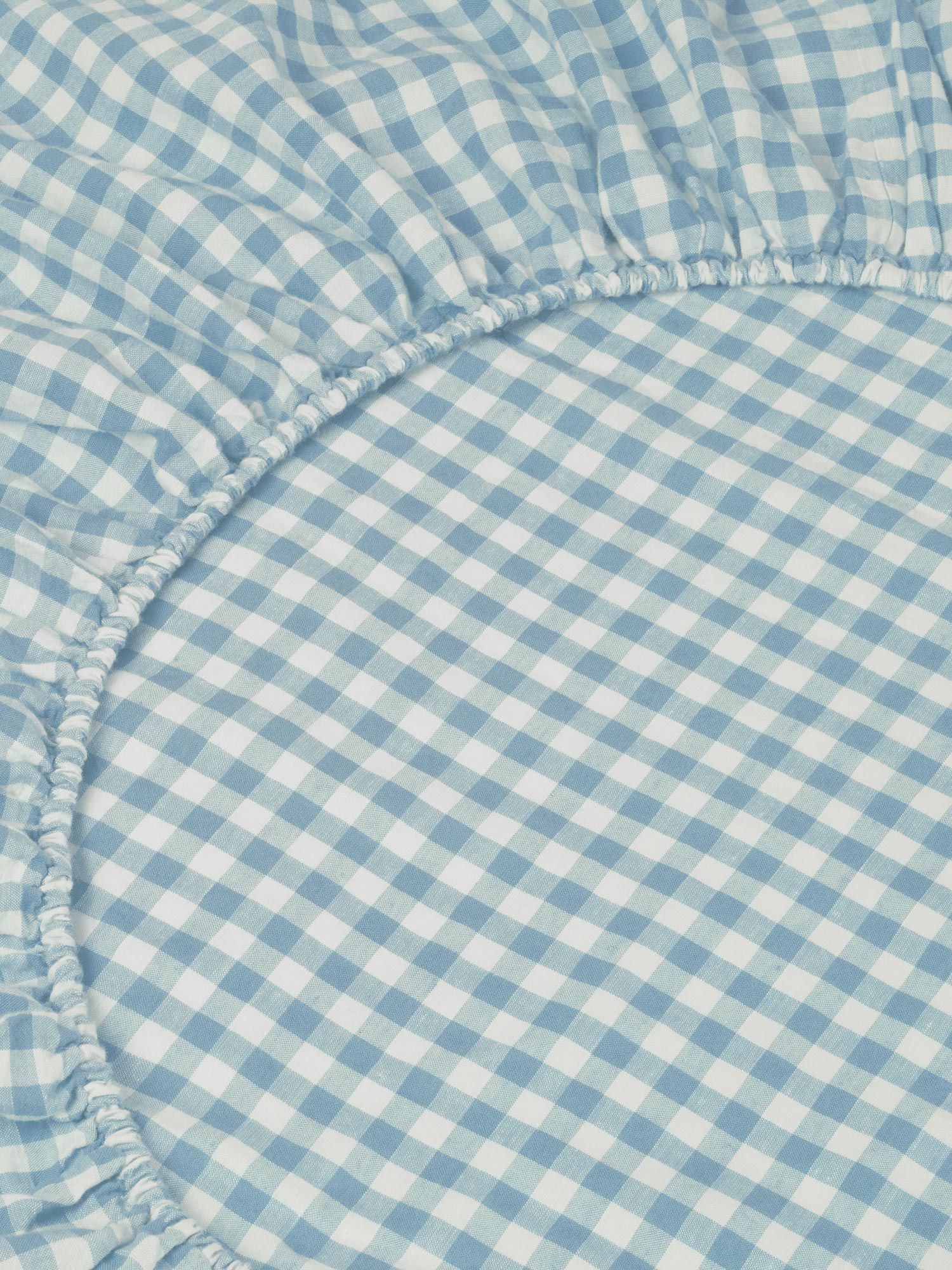 Warm Blue Gingham Linen Blend Fitted Sheet - Image 2
