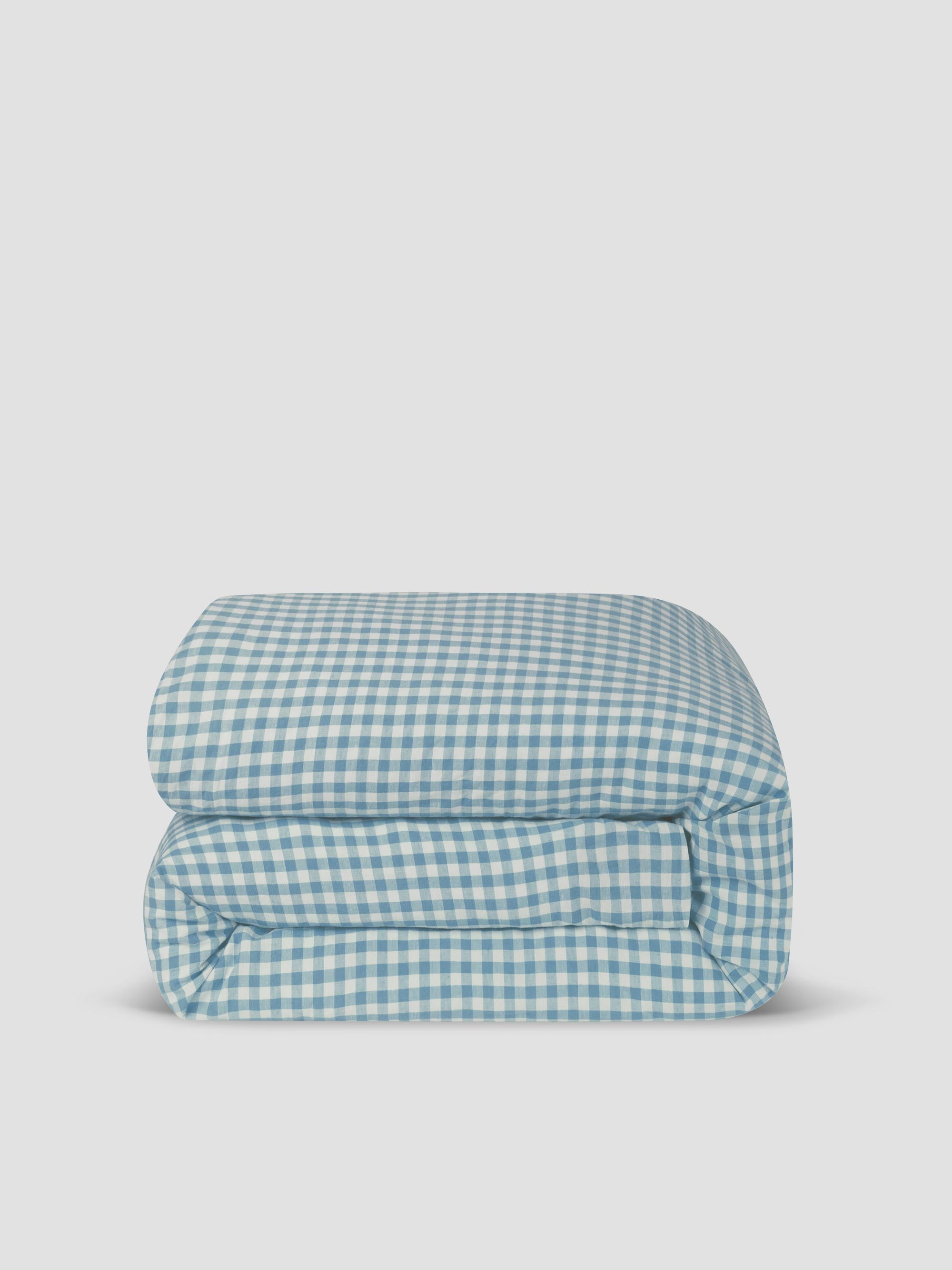 Warm Blue Gingham Linen Blend Duvet Cover - Image 3