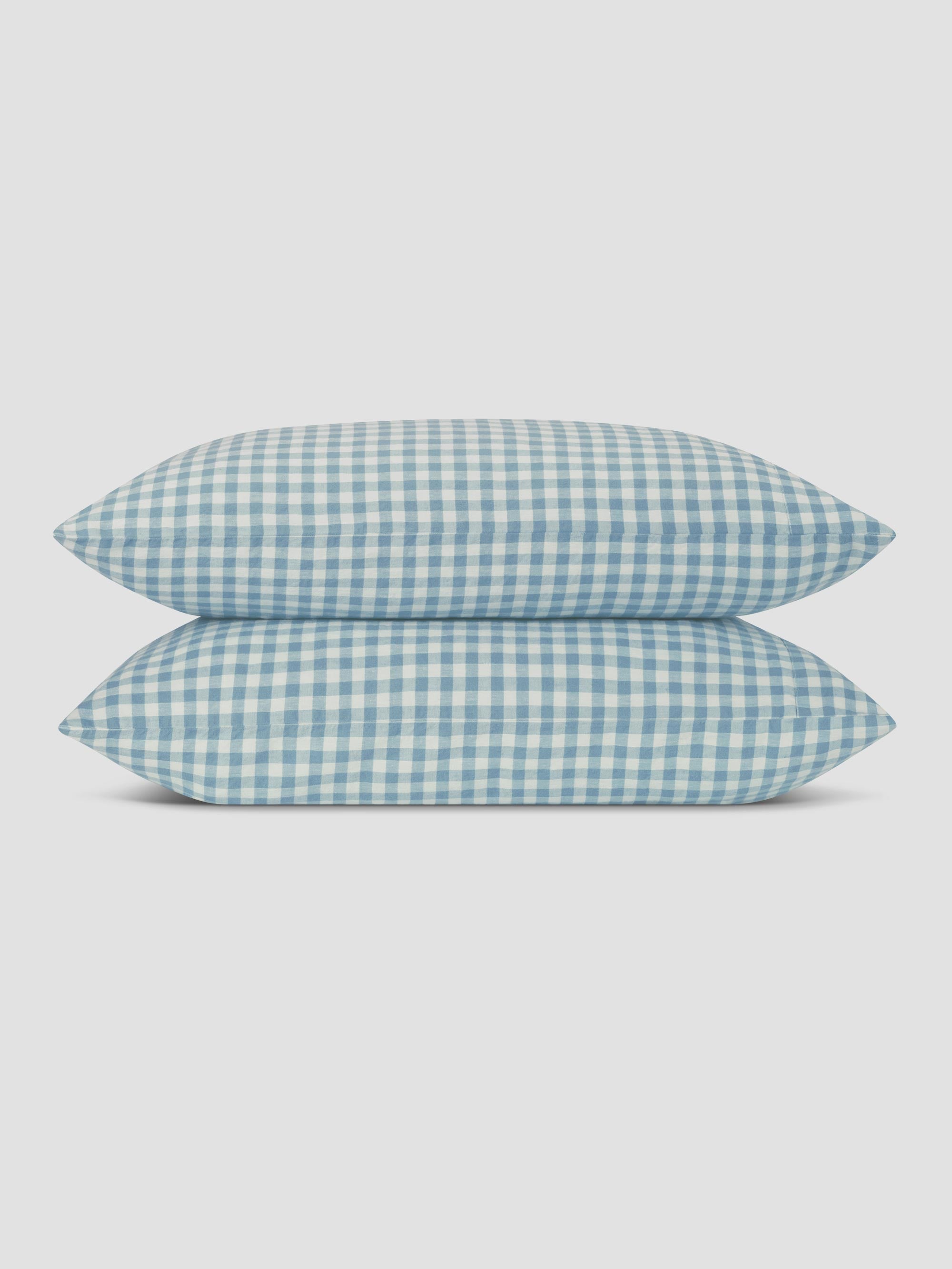 Warm Blue Gingham 100% Linen Pillowcases (Pair) - Image 2