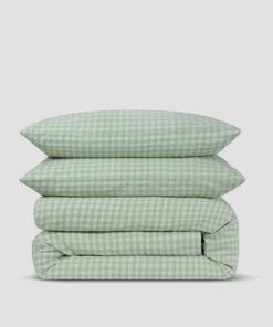 Sage Green Gingham Linen Blend Duvet Set