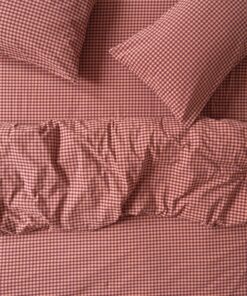 Fig & Blush Pink Gingham Washed Cotton Percale Duvet Cover