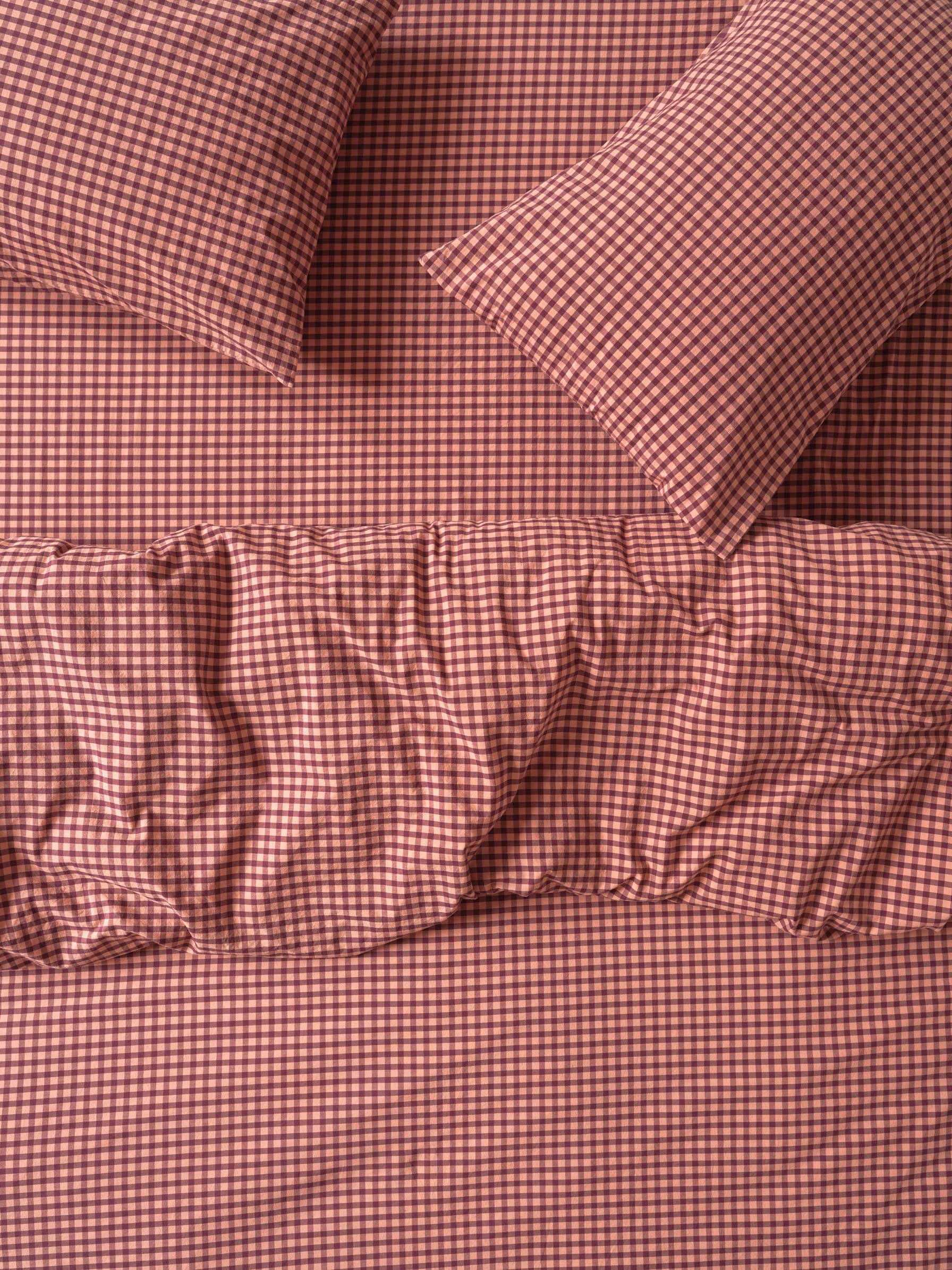 Fig & Blush Pink Gingham Washed Cotton Percale Duvet Cover