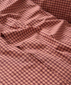 Fig & Blush Pink Gingham Washed Cotton Percale Flat Sheet