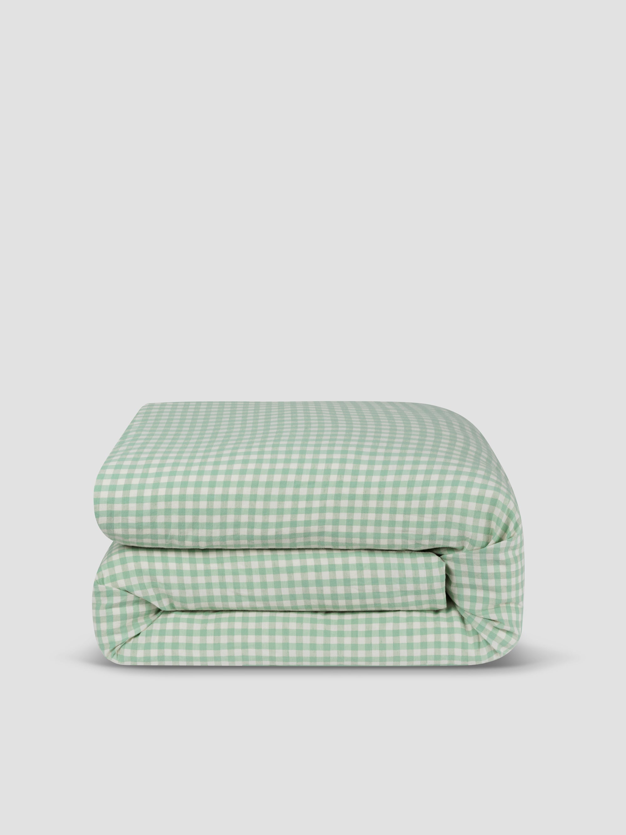 Sage Green Gingham Linen Blend Duvet Cover - Image 3
