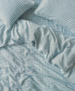 Warm Blue Gingham Linen Blend Duvet Cover