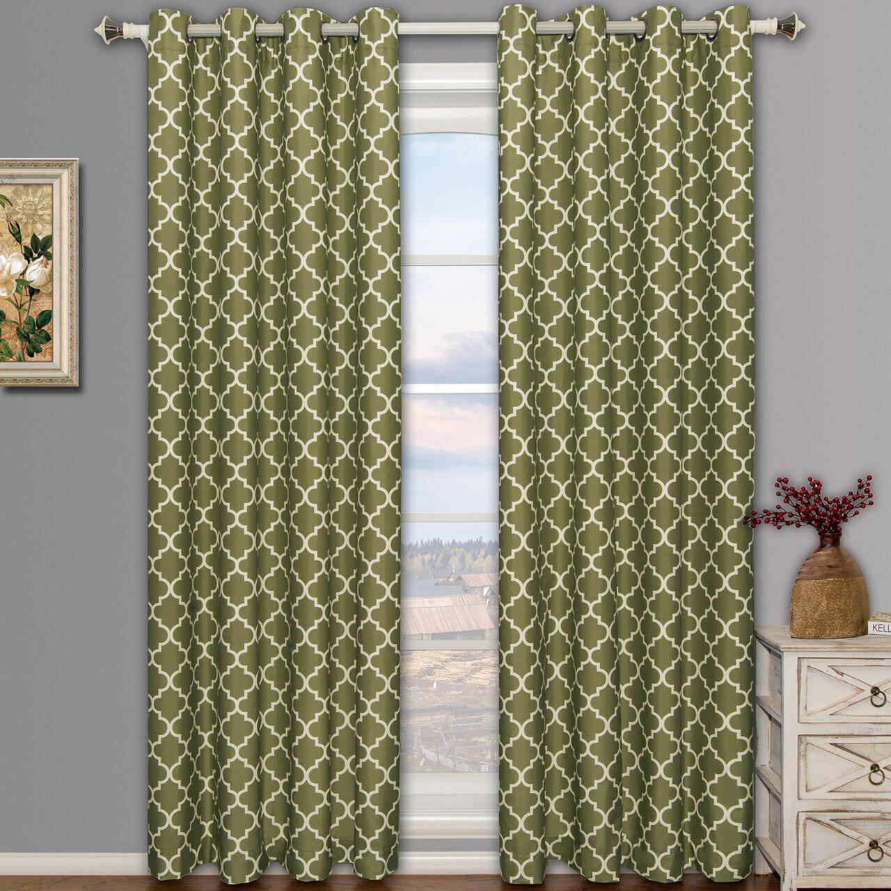 Quatrefoil Room-Darkening Window Curtain Pair Green Meridian (Set of 2 Panels)