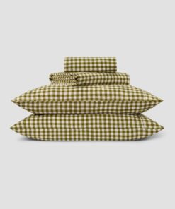 Botanical Green Gingham Linen Blend Sheet Set