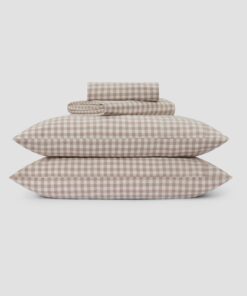 Mushroom Gingham Linen Blend Sheet Set