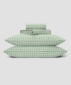 Sage Green Gingham Linen Blend Sheet Set