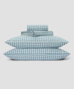 Warm Blue Gingham Linen Blend Sheet Set