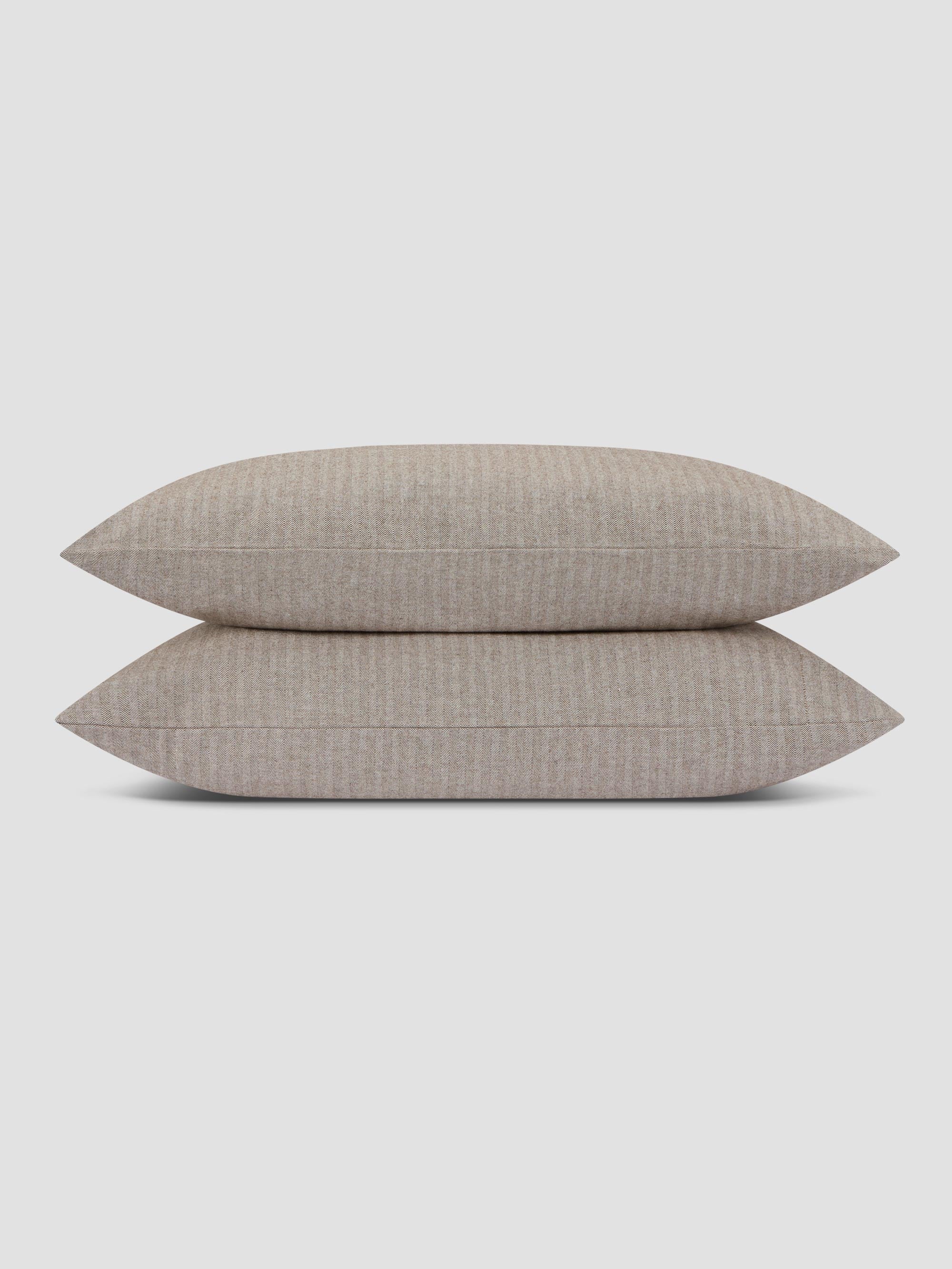 Mocha Herringbone Brushed Cotton Pillowcases (Pair) - Image 2
