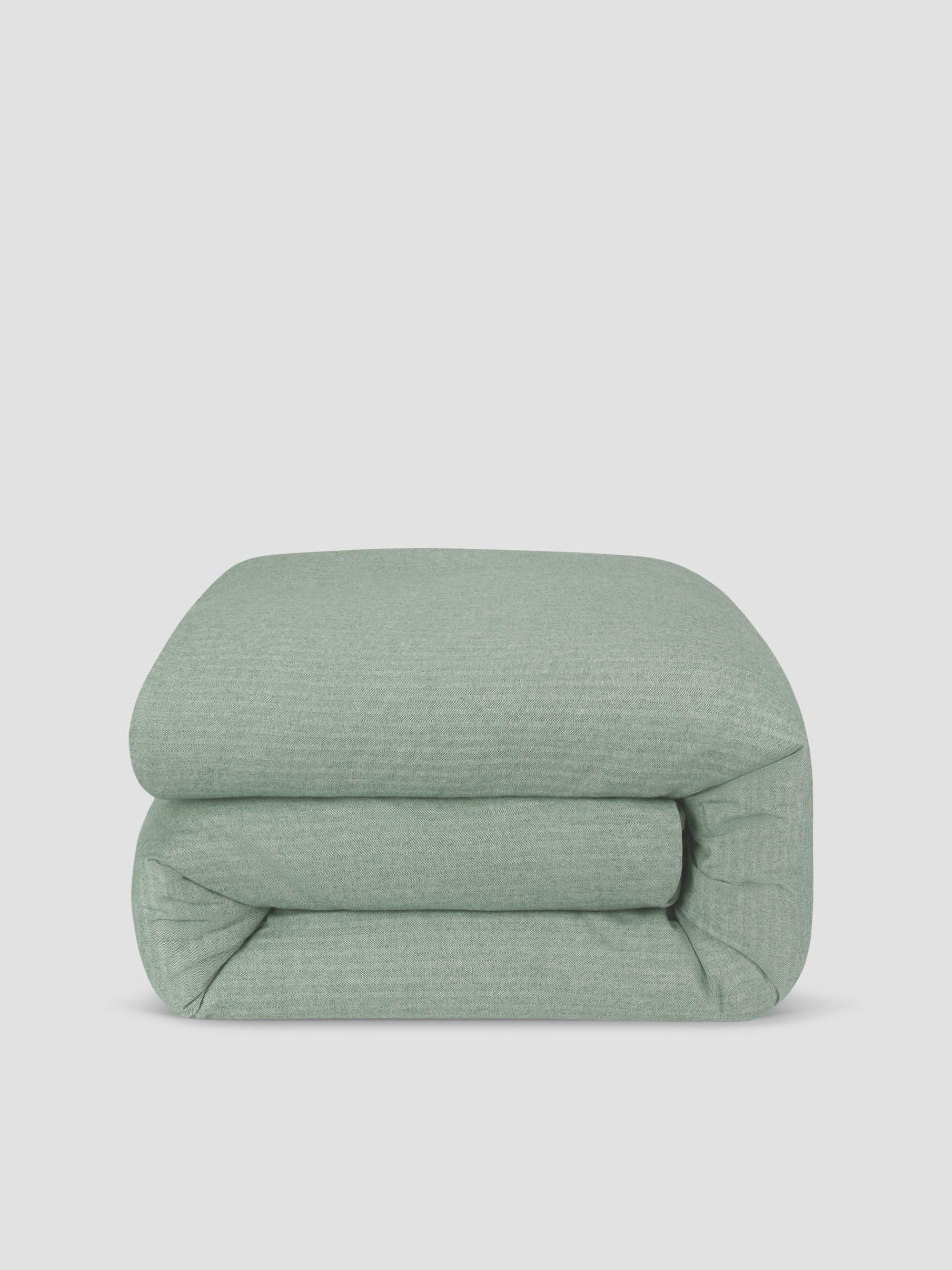 Spruce Green Herringbone Flannel Cotton Duvet Cover - Image 2