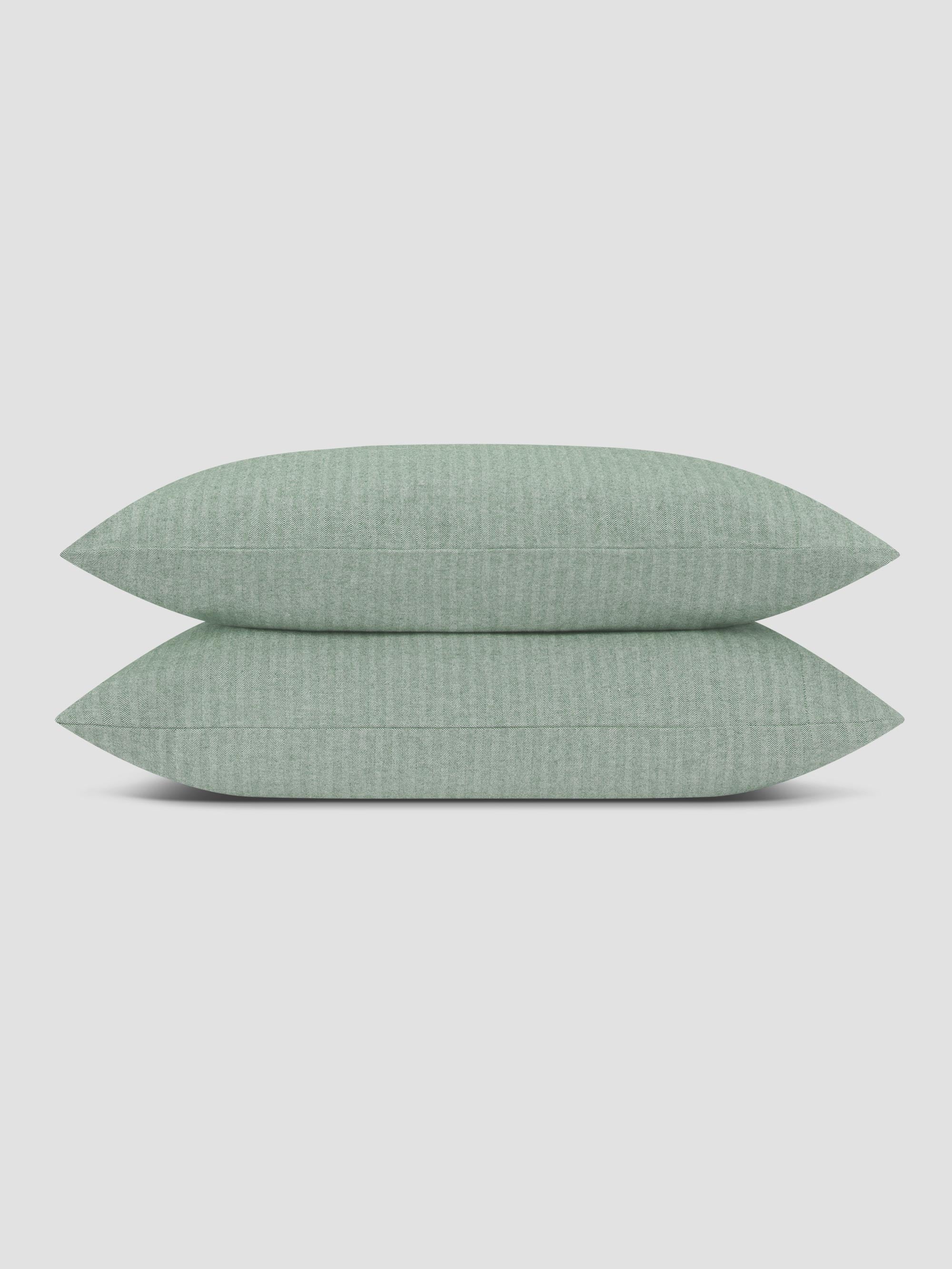 Spruce Green Herringbone Flannel Cotton Pillowcases (Pair) - Image 2