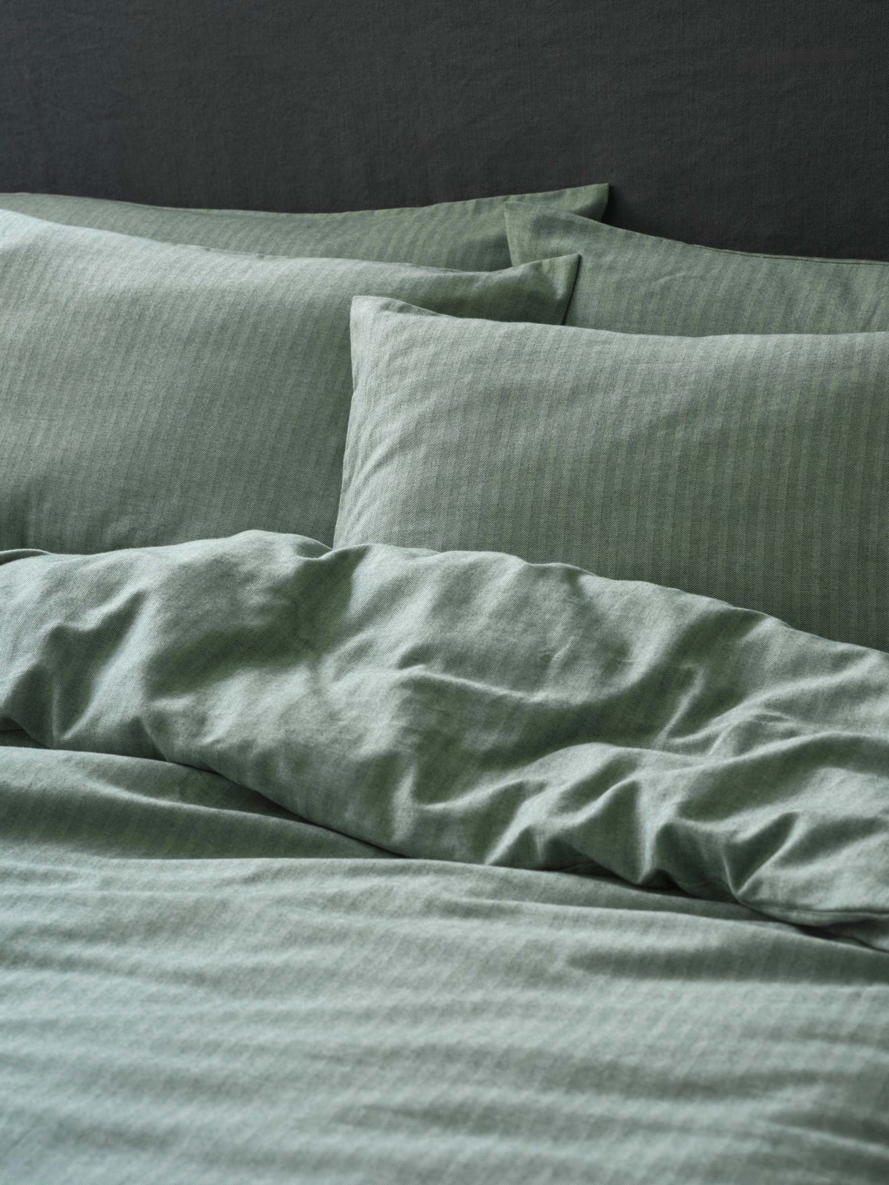 Spruce Green Herringbone Flannel Cotton Pillowcases (Pair)