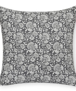 Lille in Graphite. Floral Print Cotton Pillow Cover