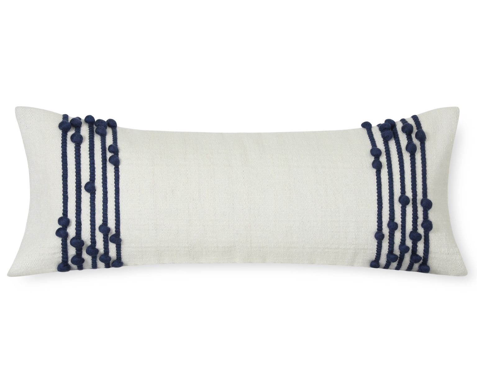 Faryll in Cream and Midnight Blue. Large Lumbar Wool Pillow
