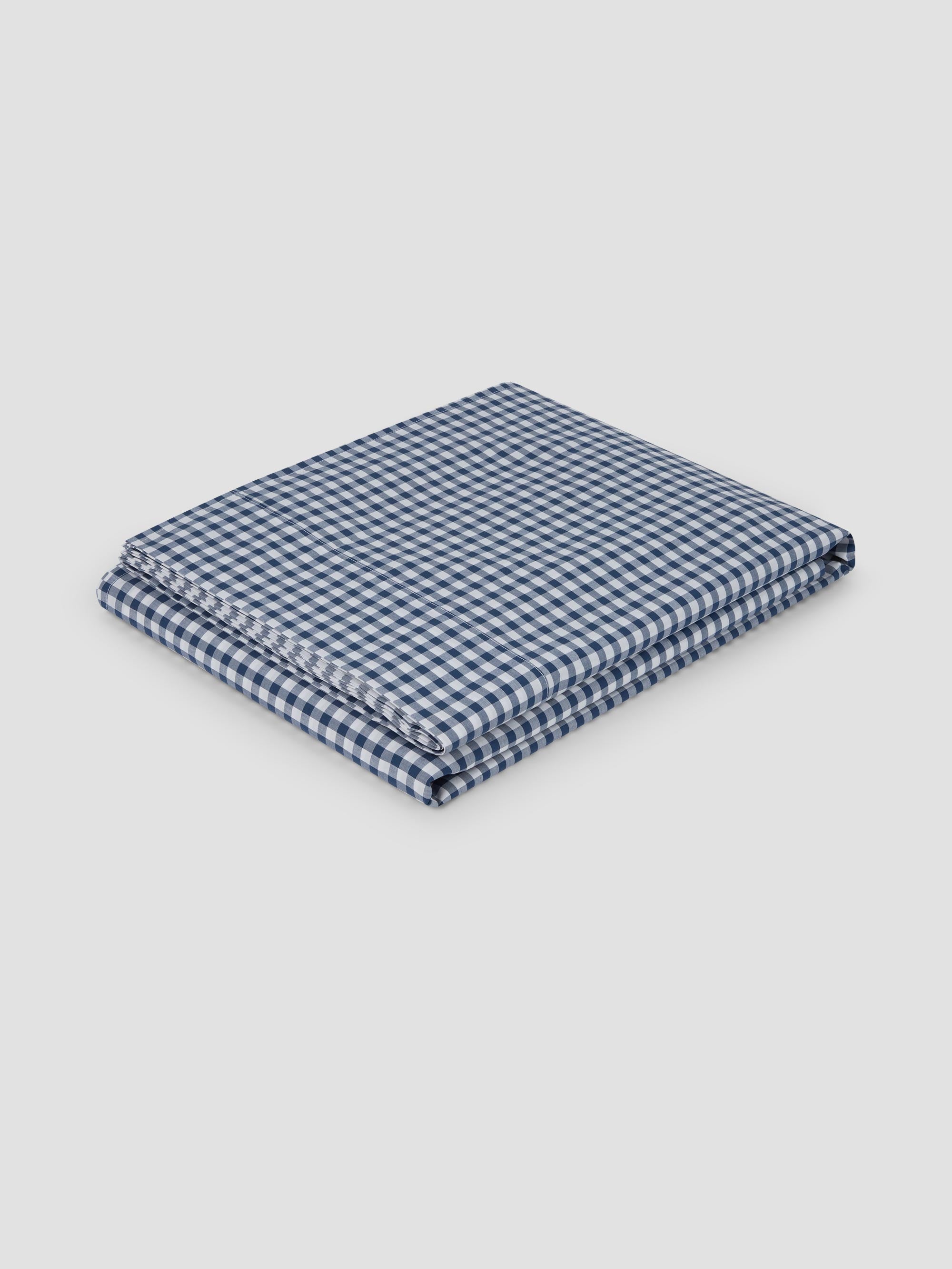 Indigo Small Gingham Cotton Flat Sheet