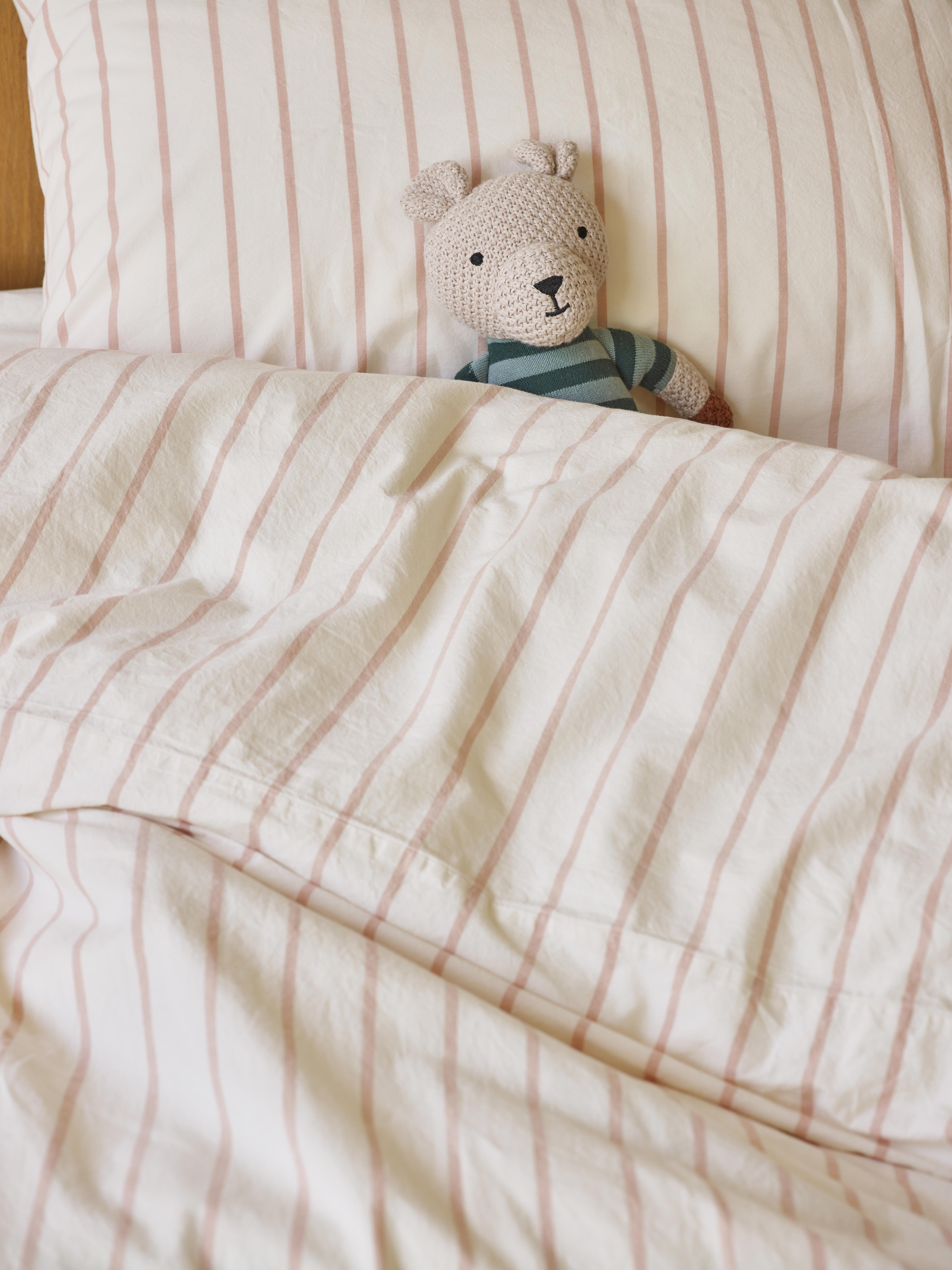 Blush Pink Slumber Stripe Kids Cotton Bedding Set - Image 2