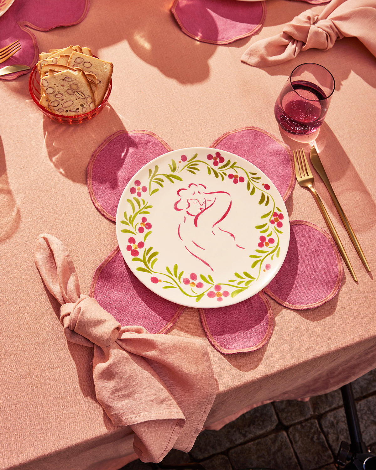 Liv & Dom x Bed Threads 'Pink Anemone' Ceramic Dinner Plate - Image 3