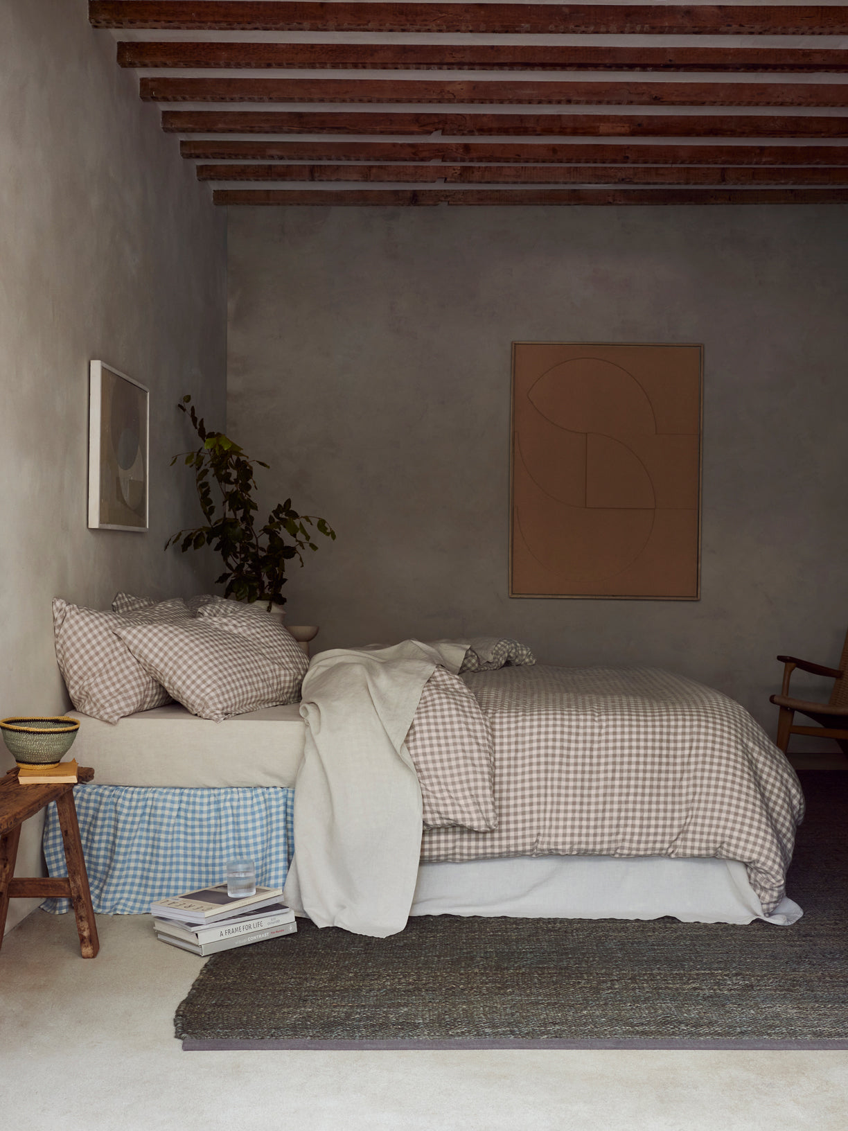 Mushroom Gingham 100% Linen Duvet Cover - Image 2