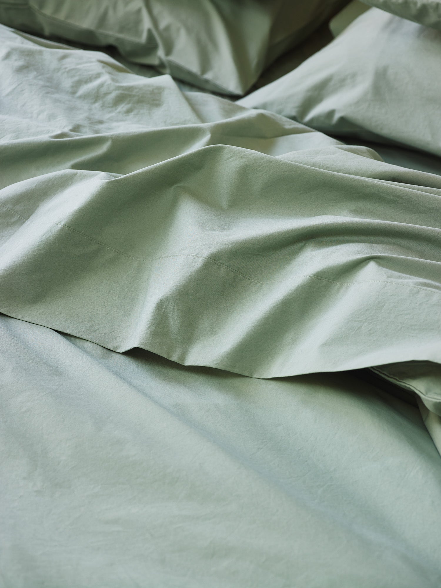 Mellow Green Washed Cotton Percale Flat Sheet
