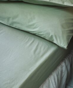Mellow Green Washed Cotton Percale Fitted Sheet