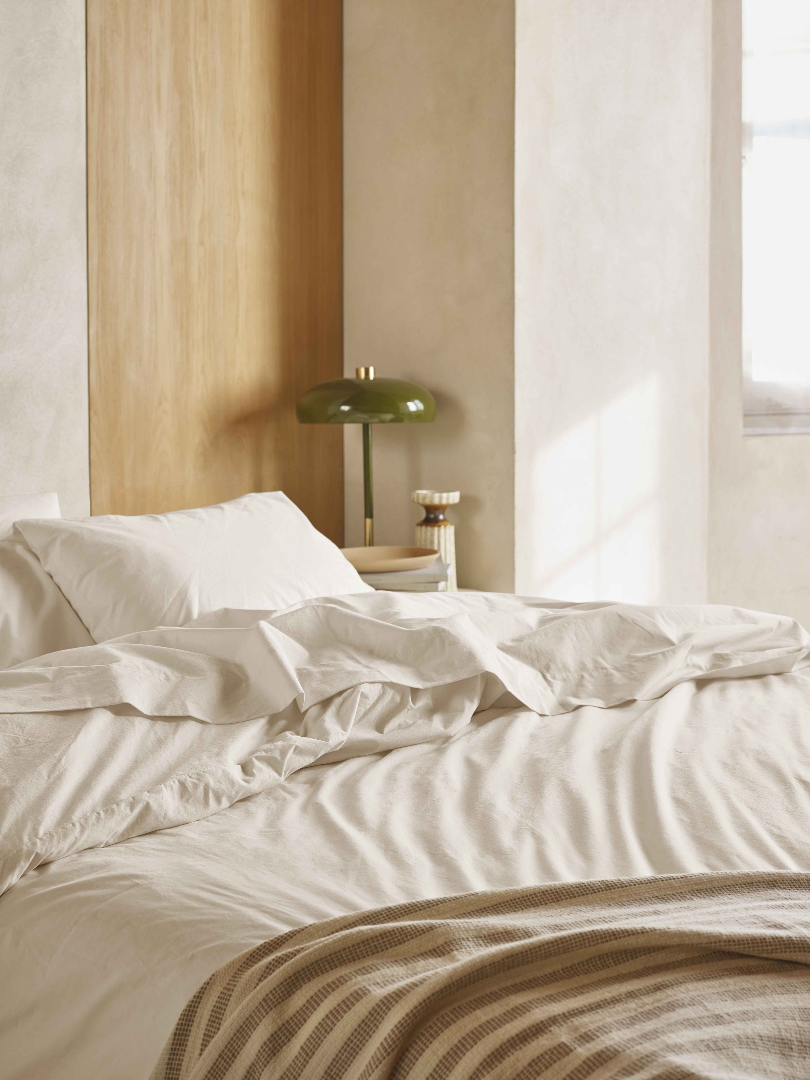 Mindful Cream Washed Cotton Percale Duvet Cover - Image 2