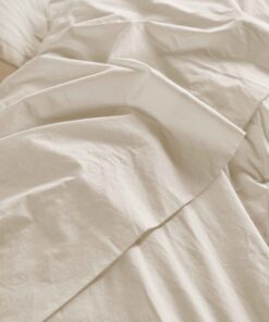 Mindful Cream Washed Cotton Percale Flat Sheet