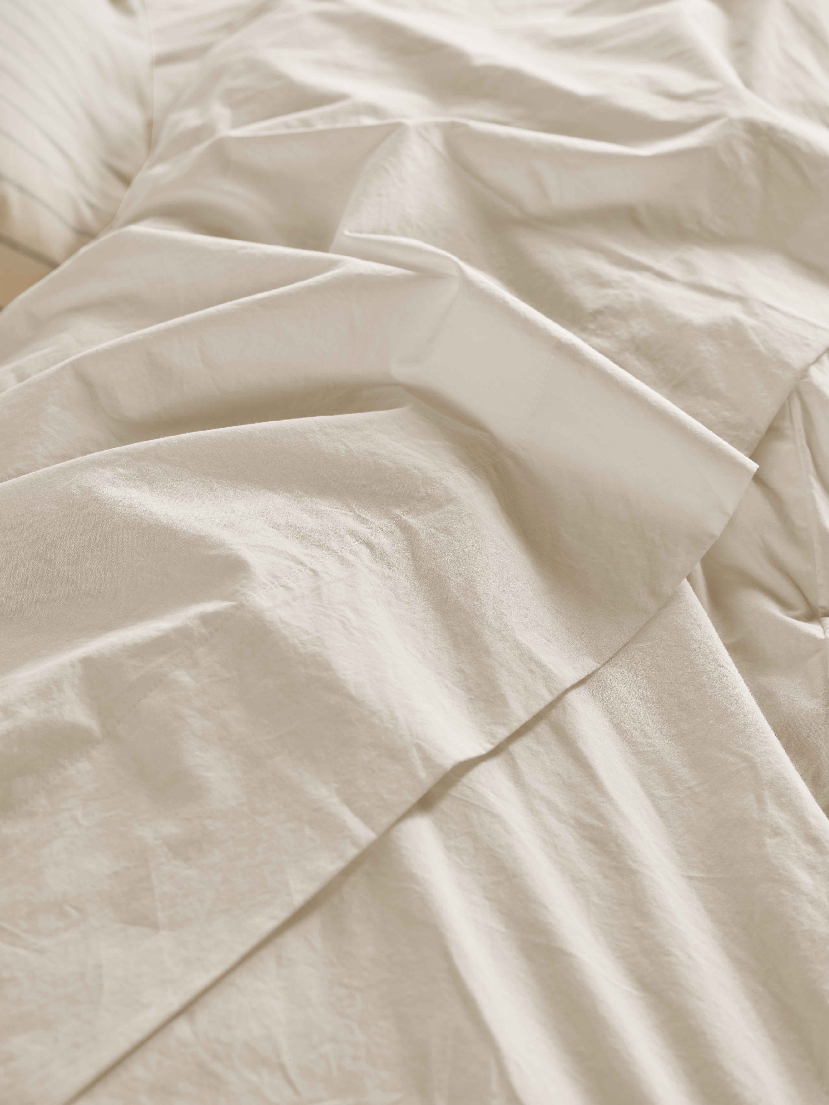 Mindful Cream Washed Cotton Percale Flat Sheet