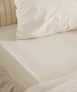 Mindful Cream Washed Cotton Percale Fitted Sheet