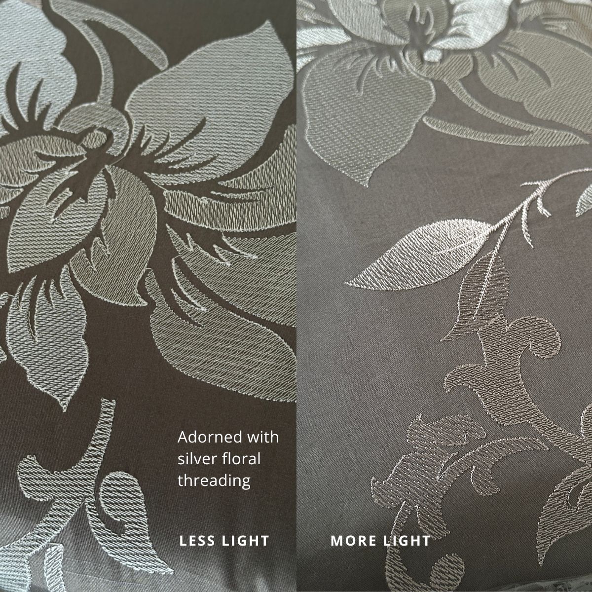 Embroidered Floral 100% Cotton Duvet Cover Set (5 Piece) Myra - Gray - Image 2