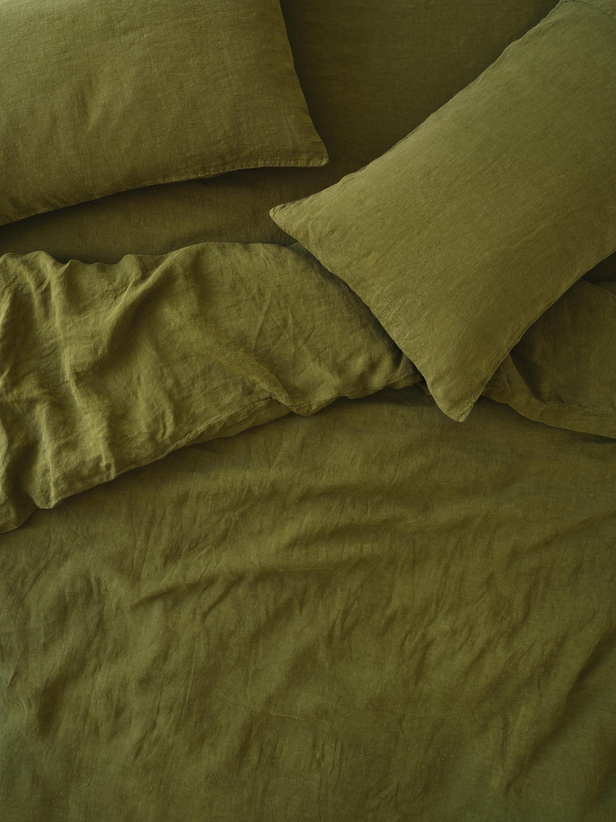 Botanical Green Linen Blend Pillowcases (Pair)