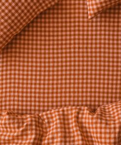 Cinnamon & Peach Color Drenched Gingham 100% Linen Fitted Sheet