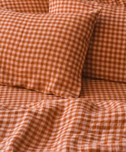 Cinnamon & Peach Color Drenched Gingham 100% Linen Pillowcases (Pair)