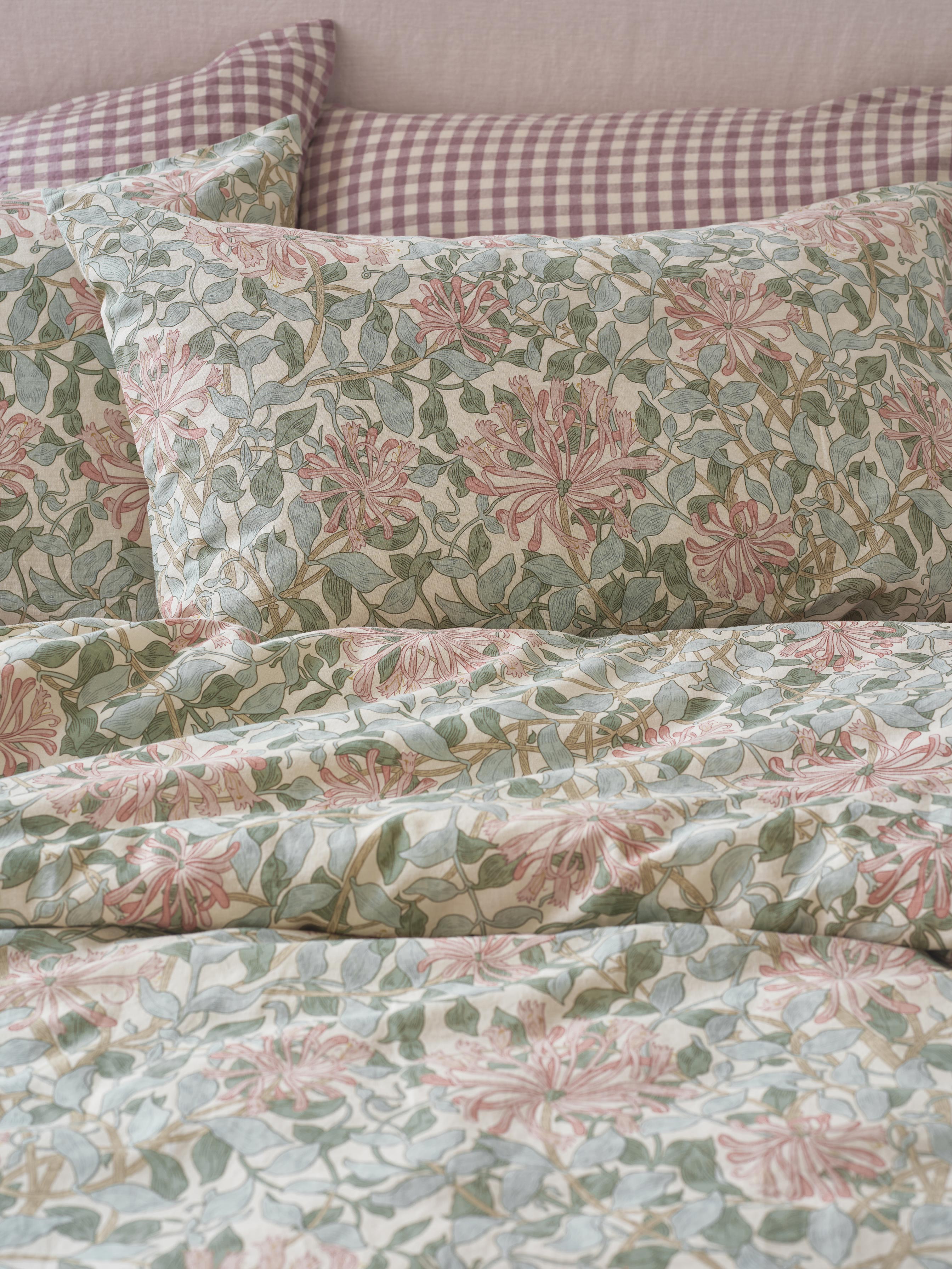 Soft Sage Honeysuckle Linen Blend Pillowcases (Pair)