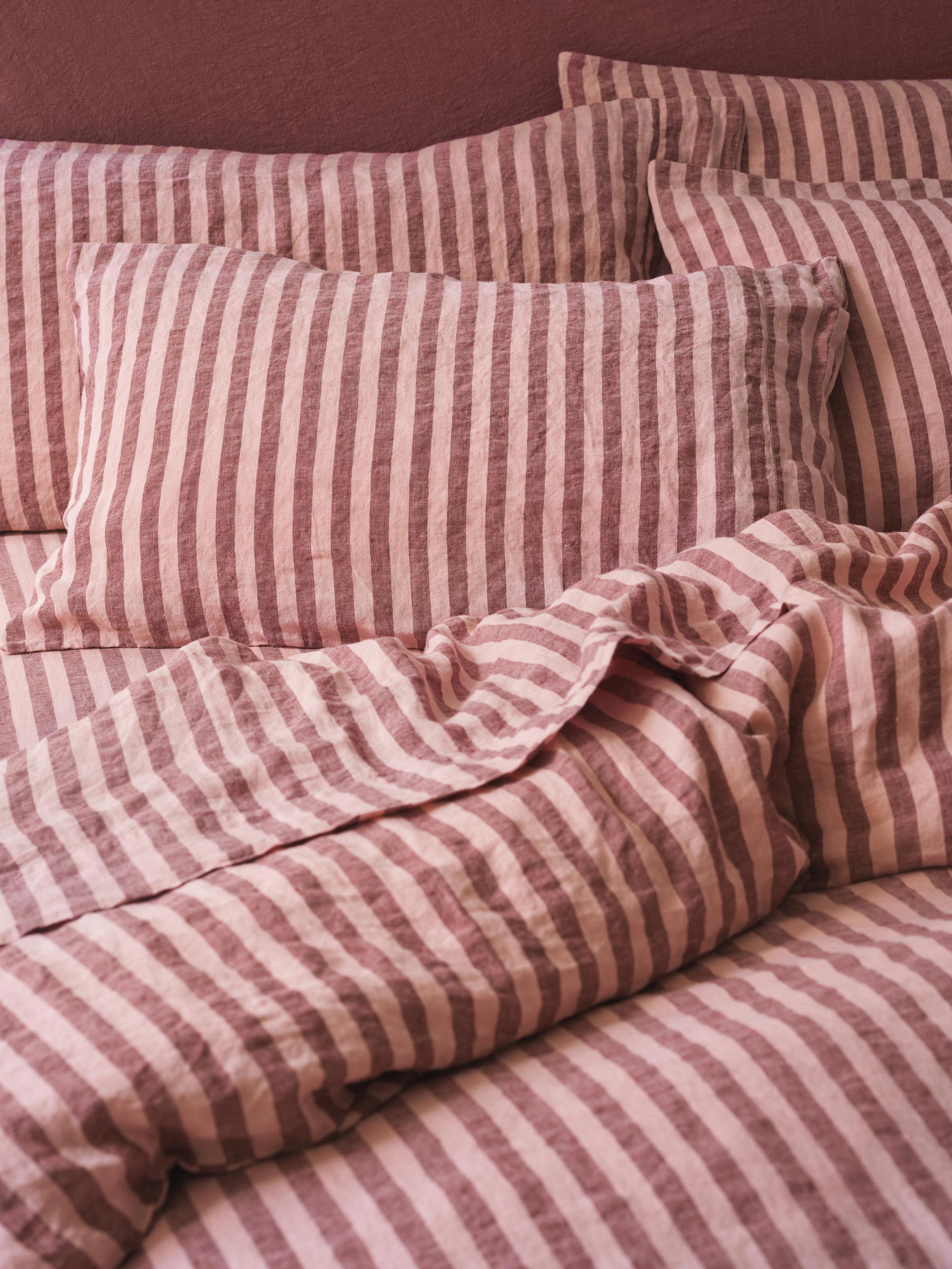 Rhubarb & Rose Pembroke Stripe Linen Blend Pillowcases (Pair)