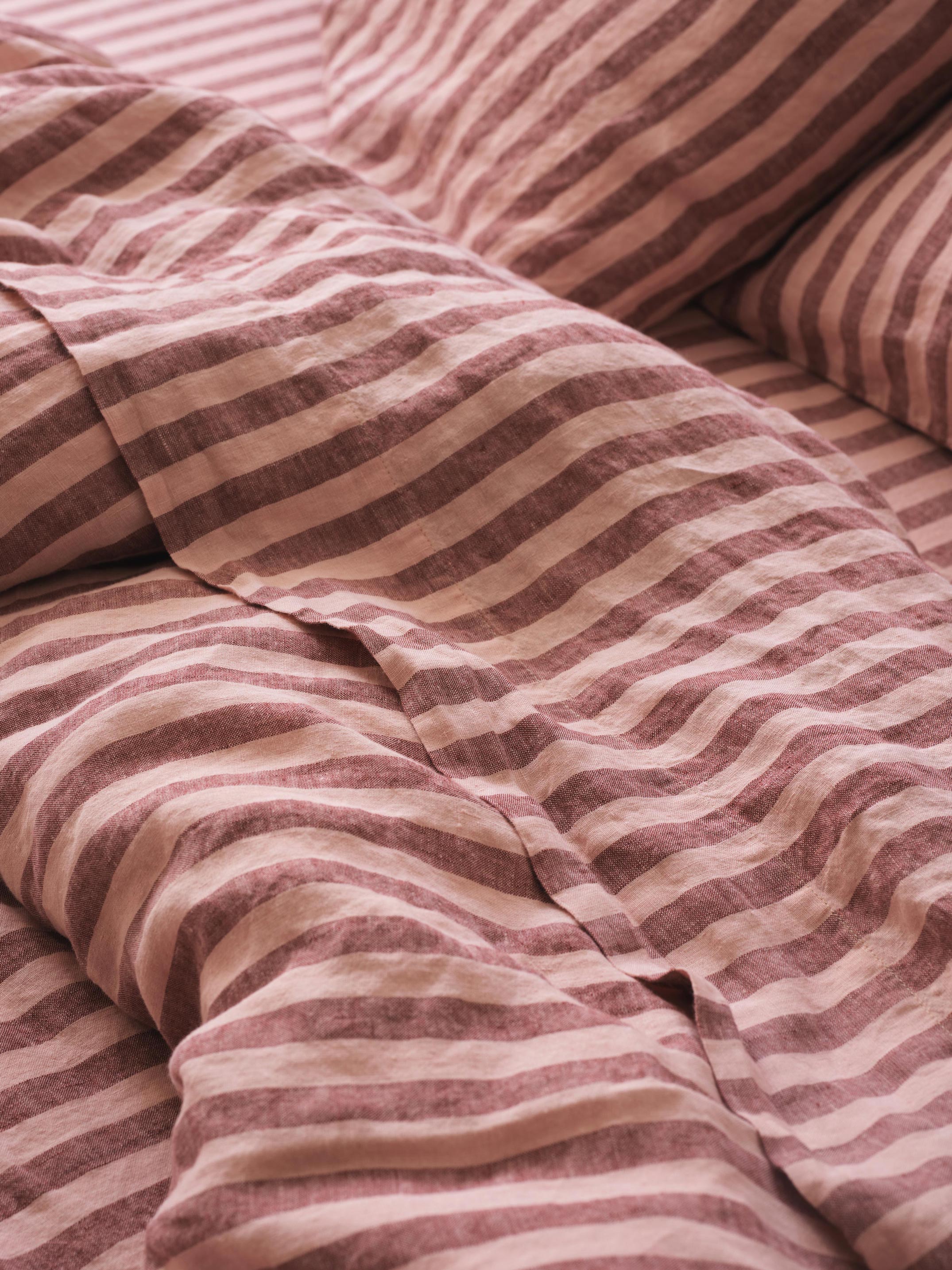 Rhubarb & Rose Pembroke Stripe 100% Linen Flat Sheet