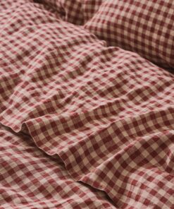 Rhubarb Gingham Linen Blend Flat Sheet