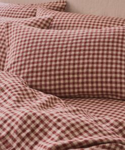 Rhubarb Gingham Linen Blend Pillowcases (Pair)