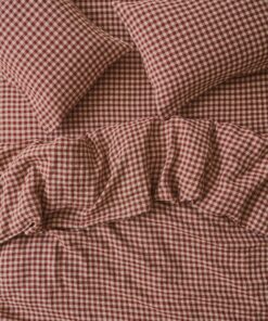 Rhubarb Gingham 100% Linen Duvet Cover
