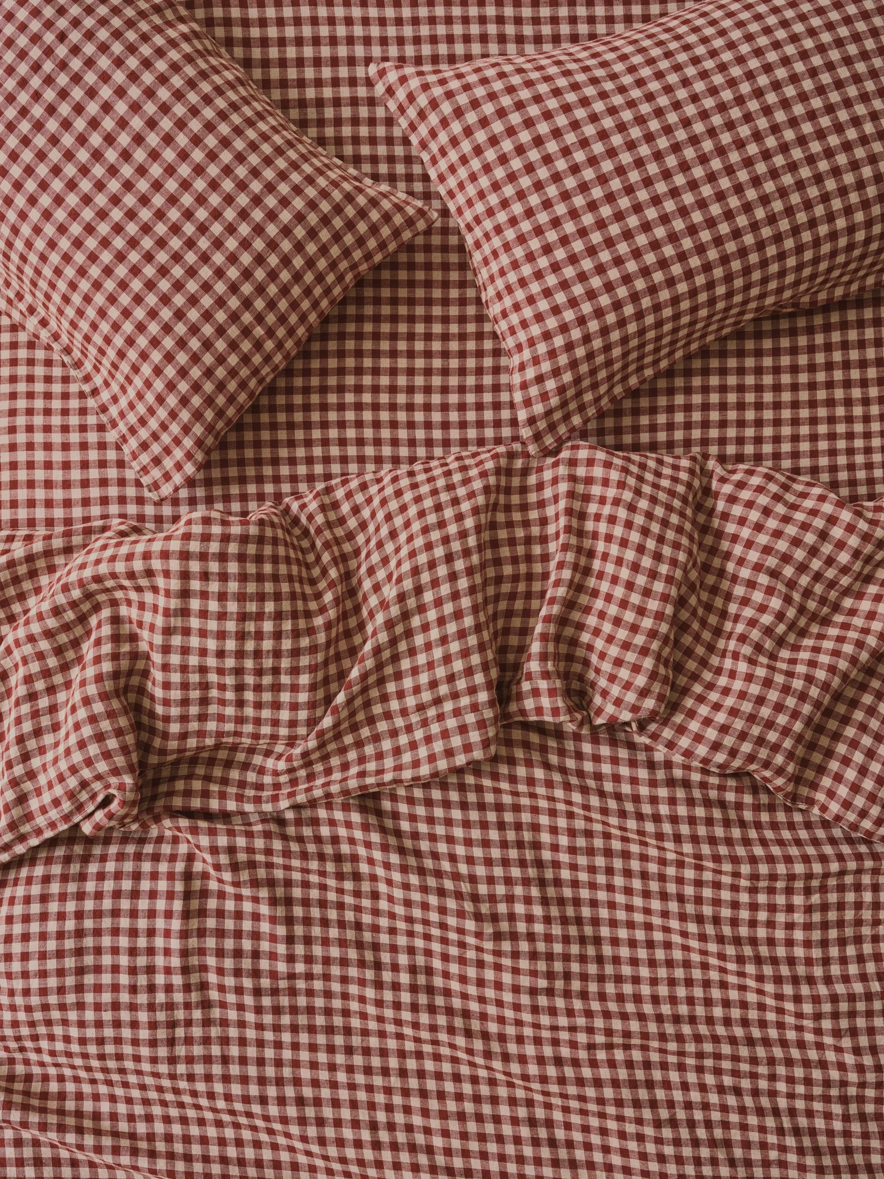 Rhubarb Gingham Linen Blend Duvet Cover