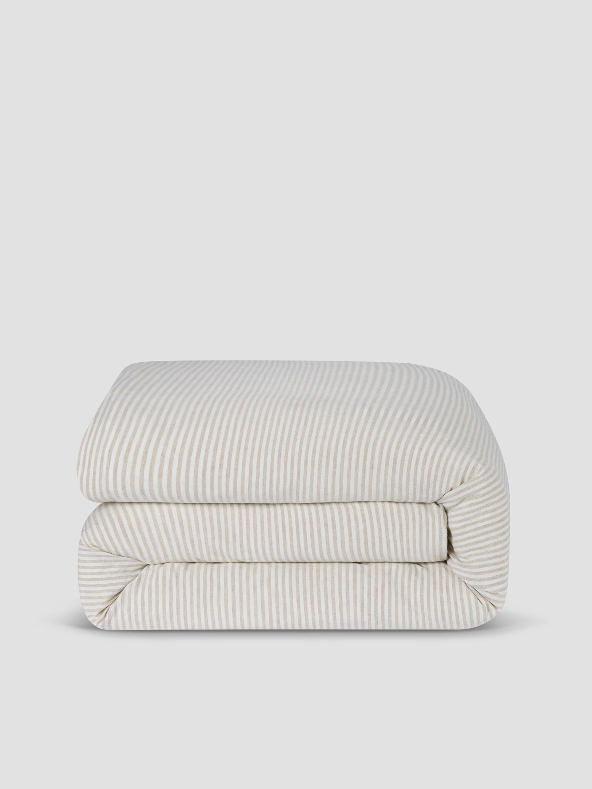 Oatmeal Stripe Linen Blend Duvet Cover - Image 2