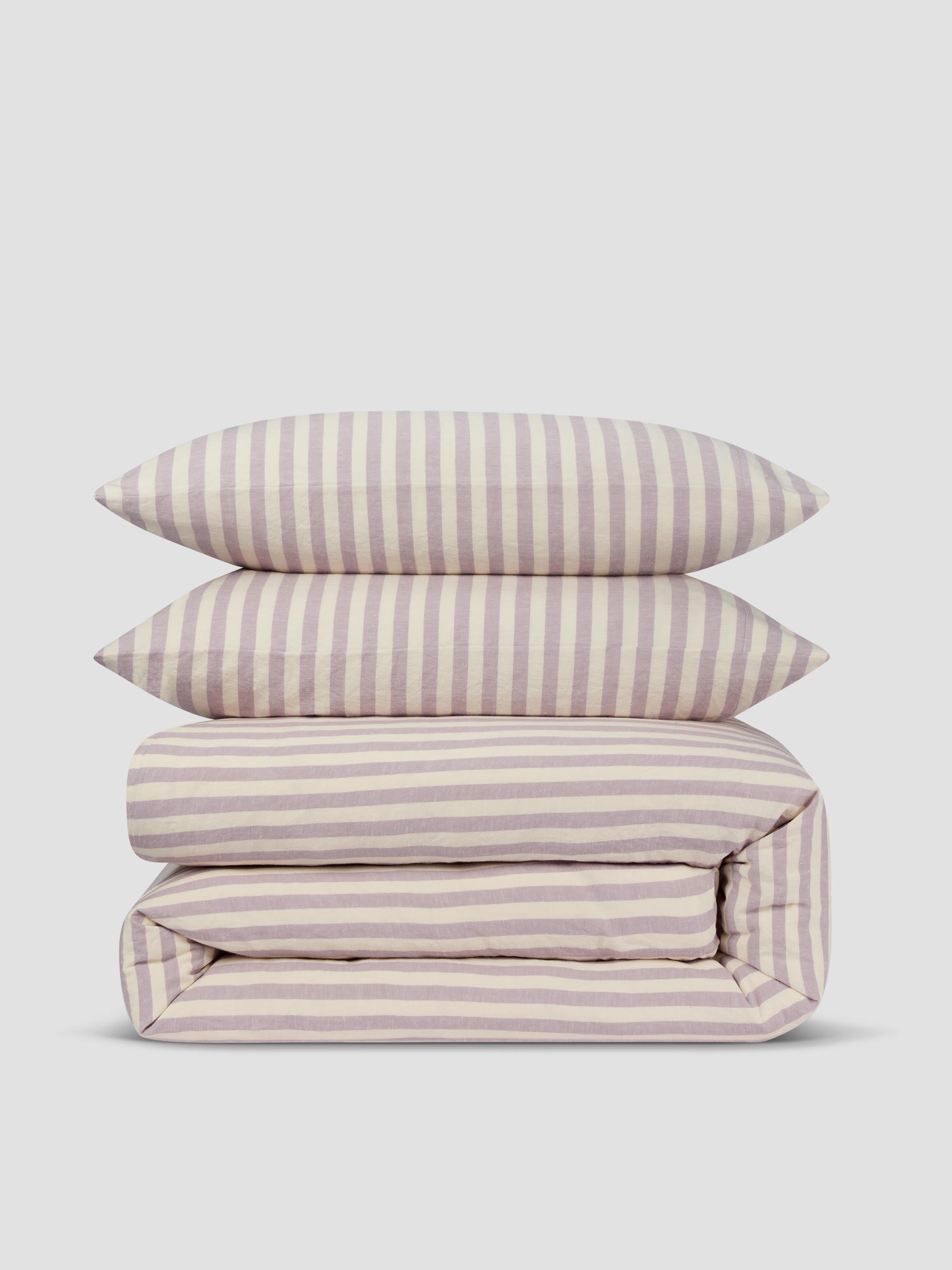 Elderberry Pembroke Stripe Linen Blend Duvet Set